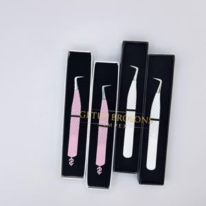 Cils courbés en acier inoxydable, anti-magnétiques, anti-statiques, à dents lisses et dentelées, avec découpe en forme de diamant et motif $, couleur demi-blanc/rose - Product Image 6