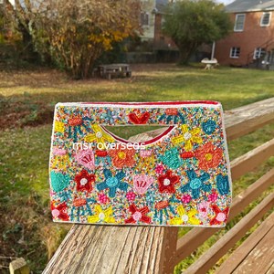 Bolso de mano de estilo indio para mujer, nuevo estilo rojo y rosa, mensajero hecho a mano con cuentas para fiestas de boda, tamaño XL - Product Image 1