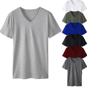 เสื้อยืดผ้าฝ้ายแขนสั้นคอวีสำหรับผู้ชายเสื้อยืดธรรมดาพิมพ์โลโก้ตามสั่ง - Product Image 3