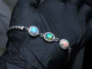 Natural Ethiopian Fire Opal Cabochon <b>Bracelet</b> 925 Sterling Silver Designer Jewelry Gift for Her Handmade Opal Silver <b>Bracelet</b> - Product Image 2