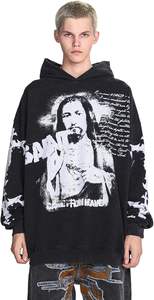 Sweat à capuche imprimé graphique délavé vintage pour hommes Sweat à capuche en coton chaud Pull à capuche pour vêtements d'extérieur - Product Image 3