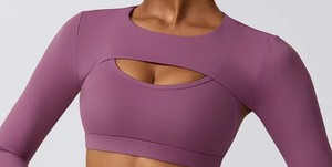 Sujetador deportivo de alta calidad, chaqueta de entrenamiento recortada transpirable para mujer, cremallera completa, ropa atlética para correr, Top de Yoga de manga larga ajustado - Product Image 6