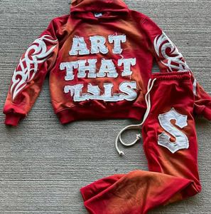 Conjunto de pantalones de chándal y Sudadera con capucha de algodón Vintage desgastado con logotipo impreso personalizado del fabricante - Product Image 3