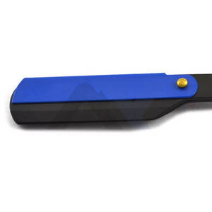 Rasoir Swing Lock Shavette à bord droit Rasoir à manche en bois bleu uni Rasoirs de qualité supérieure en acier inoxydable noir - Product Image 2