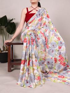 Ropa de fiesta, satén opaco hermoso exclusivo con fabricante de Sari estampado floral de La India a la tarifa más baja - Product Image 2