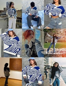 Design flamme esthétique Pull à boutons d'hiver Cardigan en tricot confortable Harajuku Streetwear Pull unisexe à blocs de couleurs - Product Image 6