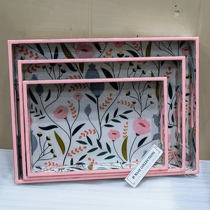 MAAZ COLLECTIONS Ensemble de plateaux de service en bois MDF imprimé floral personnalisé Design moderne Poignées durables Plateau de service décoratif durable - Product Image 6