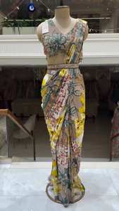 Sari de Piel Sintética Suave para Fiestas de Invierno, Listo para Usar, con Cinturón - Product Image 5