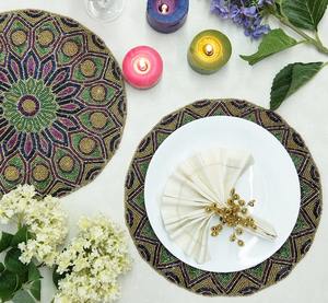 Glass Beaded Round Placemat 15'' Inch Eco-Friendly Modern Luxury Dining Tableware <b>Mat</b> for Parties and Weddings - Product Image 2