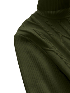 Pull à col roulé pour hommes avec logo personnalisé OEM Vente en gros Pull en tricot torsadé à coupe ajustée Automne Hiver Pull à col montant pour hommes - Product Image 4