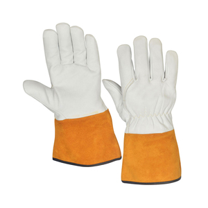 Genuino grado AB cuero de grano blanco amarillo Split cuero puño resistente al calor ignífugo Kevlar forrado Mig Tig trabajo cómodo - Product Image 6