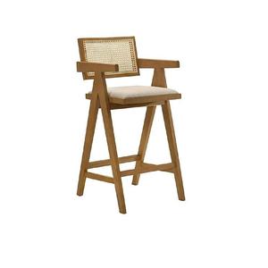 Piere jeaneret chaise en bois de teck avec tissu et rotin - Product Image 1