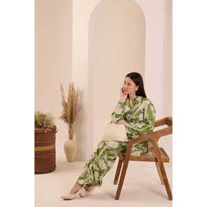 ชุดนอนแขนยาวสำหรับผู้หญิง Peacock Crepe Garden สำหรับใส่ทุกวัน ชุดผ้าฝ้าย/ใยไผ่ ชุด 2 ชิ้น - Product Image 1