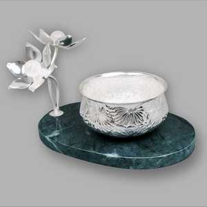 Bol de luxe avec plateau en résine pour la maison hôtel et restaurants plateau de service aux noix de chocolat couleur argent plateau en laiton de forme ronde - Product Image 5