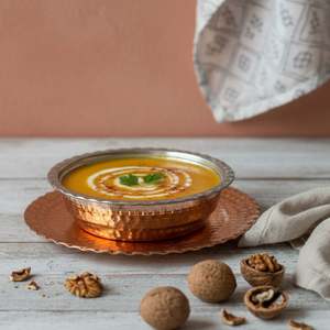 <b>Vintage</b> Style Hammered Copper Soup Bowl with Saucer Dishwasher <b>Safe</b> Metal Dinnerware Set - Product Image 2