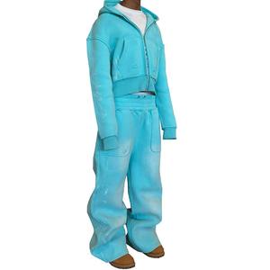 Sweat à capuche zippé court délavé à l'acide très demandé, vintage, oversize, pour homme, hiver, 2 pièces en gros - Product Image 2