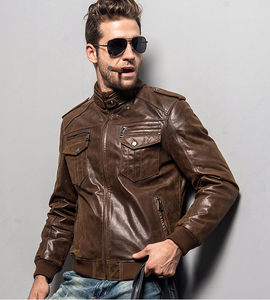Customizable Custom Color Stand Collar High Quality Windproof Breathable Casual Men Leather <b>Jacket</b> Winter Season - Product Image 3