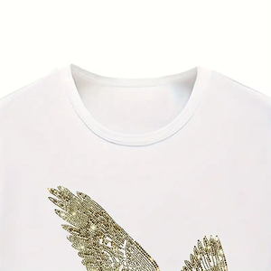 เสื้อยืดผู้ชายทรงปกติ ผ้าฝ้ายแท้ 100% สีพื้น ประดับเพชรด้านหน้า พิมพ์ลายตามสั่ง ระบายอากาศได้ดี แห้งเร็ว น้ำหนักเบา - Product Image 2