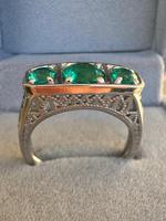 Cincin 3 Batu Moissanite Zamrud Asli Buatan Tangan Gaya Art Deco Vintage Perak 925 Klasik Berlapis Emas Perhiasan Pernikahan