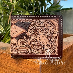 Cartera corta de cuero mecanizada a mano para hombre, billetera de cuero genuino para hombre, monedero informal para hombre, tarjetero, bolsillo para dinero, billetera plegable - Product Image 1