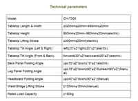 Table d'opération électrique, table chirurgicale CH-T300, quatre commandes intégrées, acier inoxydable 304, batterie