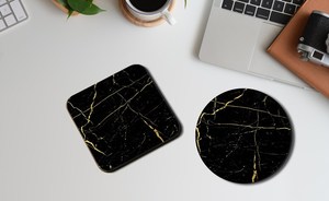 Personalised High Gloss <b>Cup</b> Coasters Square Drink Coaster Round Coffee Coaster Custom Gift Elegant <b>Black</b> Marble Design - Product Image 2