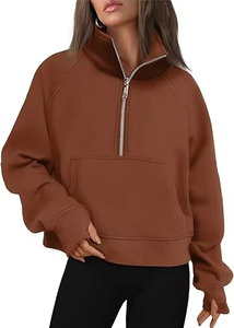 Personalizado 1/4 cremallera mujeres sudaderas con capucha venta media cremallera manga larga algodón polar pulóver Tops - Product Image 6