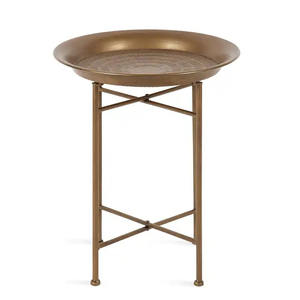 Mesa auxiliar de metal de diseño único con tapa de mármol blanco, base en forma de cono con acabado dorado, muebles para sala de estar, mesa auxiliar - Product Image 6