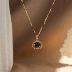 Collar de Ágata Musgosa, Plata de Ley 925, Chapado en Oro de 14K, Joyería Vintage, Regalo de Aniversario, para Niños y Mujeres - Product Image 2