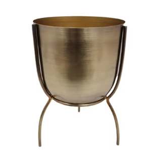 Maceta decorativa de latón con acabado antiguo de hierro de forma redonda de lujo, Cubo de Metal único con soporte para maceta de jardín para el hogar - Product Image 1