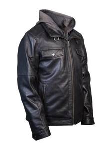 Chaqueta de Piel de Oveja Negra para Hombre, con Capucha Desmontable, Ecológica, Transpirable, Estilo Motociclista, Abrigo Cálido de Invierno, Ropa Exterior Informal - Product Image 2
