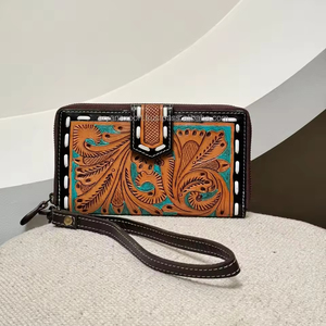 Offre Spéciale à la main usiné sculpture portefeuille pochette coque de téléphone élégant Multi utilisations cuir occidental nouveauté bracelet portefeuille pour les femmes - Product Image 2