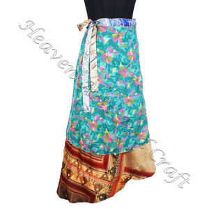Nouvelle mode robe d'été pour femmes jupe portefeuille indienne Vintage soie Sari jupe portefeuille bohème magique pour femmes - Product Image 3