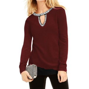 INC International Concepts Maglione invernale da donna con decorazioni a forma di chiave, colore vino, taglia piccola - Product Image 3