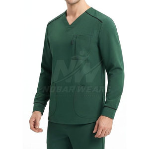 Premium Men Long Sleeve <b>Scrub</b> <b>Tops</b> Healthcare Uniform V Neck Medical Workwear Flexible Fabric Functional Pockets - Product Image 5