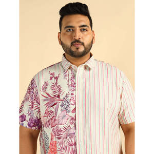 Amanush <b>Men's</b> Plus Size Floral Print Short Sleeve Hawaiian Shirt With Striped Pattern Regular Fit Casual Summer Wear - Product Image 2