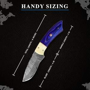 Couteau de chasse artisanal en acier Damas, lame fixe, manche en bois coloré et os, étui en cuir, vente en gros OEM, personnalisable, pour l'extérieur - Product Image 4