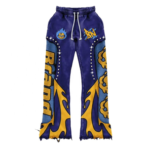 100% Cotton Custom Brand <b>Men's</b> Clothing Plus Size Vintage Streetwear Solid Printed Cropped Hoodie <b>Trouser</b> Custom Size Tracksuits - Product Image 4