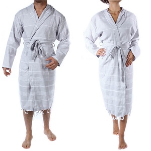 Peignoir turc unisexe décontracté de luxe en tissu Pestemal 100% coton à capuche, motif rayé, grande taille, élégant, séchage rapide, respirant - Product Image 1