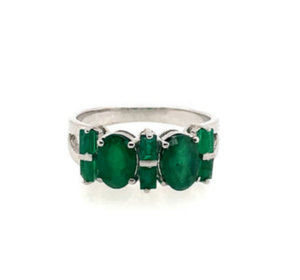 Antique Designer Luxury .925 Sterling <b>Silver</b> <b>Ring</b> <b>Emerald</b> Stones Rhodium Plated Women's Party Jewelry for Bridesmaids Weddings - Product Image 1