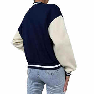 Classic Women's Varsity Baseball <b>Jacket</b> High Quality Wool Body and Leather Sleeves Knitted Cotton Filling Autumn Season - Product Image 3
