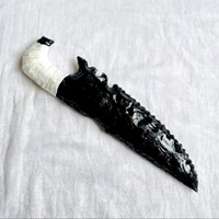 MUNTAHA AGATE Couteau de fantaisie en obsidienne noire unique, pierre précieuse, lame taillée à la main, qualité supérieure, toucher réel, dentelé, Wicca