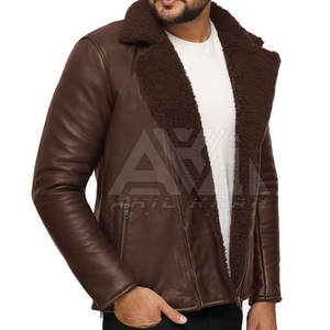 Chaqueta Bomber de Piel para Hombre, con Cuello de Piel, Chaqueta de Cuero Informal para Invierno, OEM ODM - Product Image 1