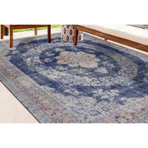 Tapis rond de luxe bleu marine imprimé médaillon, style bohème turc doux, pour bureau ou escalier, petit format, en non-tissé doux - Product Image 2