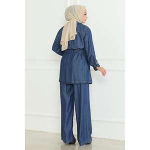 Conjunto de Mezclilla Azul Oscuro con Detalle de Cordones, Estilo Casual para Club, Largo Midi, Tela de Lana, Temporada Verano-Otoño, Talla 2XL, Top Corto con Logotipo 19209 - Product Image 4