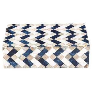 Pequeña caja decorativa hecha a mano de La India, patrón de azulejos en espiga, forma cuadrada, hueso de cuerno cincelado para almacenamiento de joyas - Product Image 2