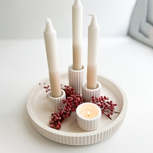 Ensemble de moules en silicone de 5 pièces, chandelier rayé, plateau circulaire, plateau de rangement pour moules en silicone, chandelier cylindrique rayé - Product Image 1