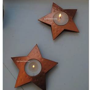<b>Star</b> Shape Iron Tealight Candle Holder for Home & <b>Christmas</b> Tabletop Decoration Copper Hammered Tealight Holder - Product Image 2