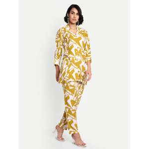 Pantalones de traje elegantes con estampado geométrico de color mostaza para mujer, ropa de vacaciones Formal informal personalizada de estilo occidental - Product Image 2