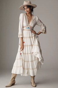 Robes maxi pour femmes à manches courtes vintage 2025, nouveau design ouvert, broderie, taille naturelle, lavable, 100% coton tissé, décontracté - Product Image 2